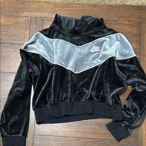 Nike Black and Silver Boxy Crop Hoodie